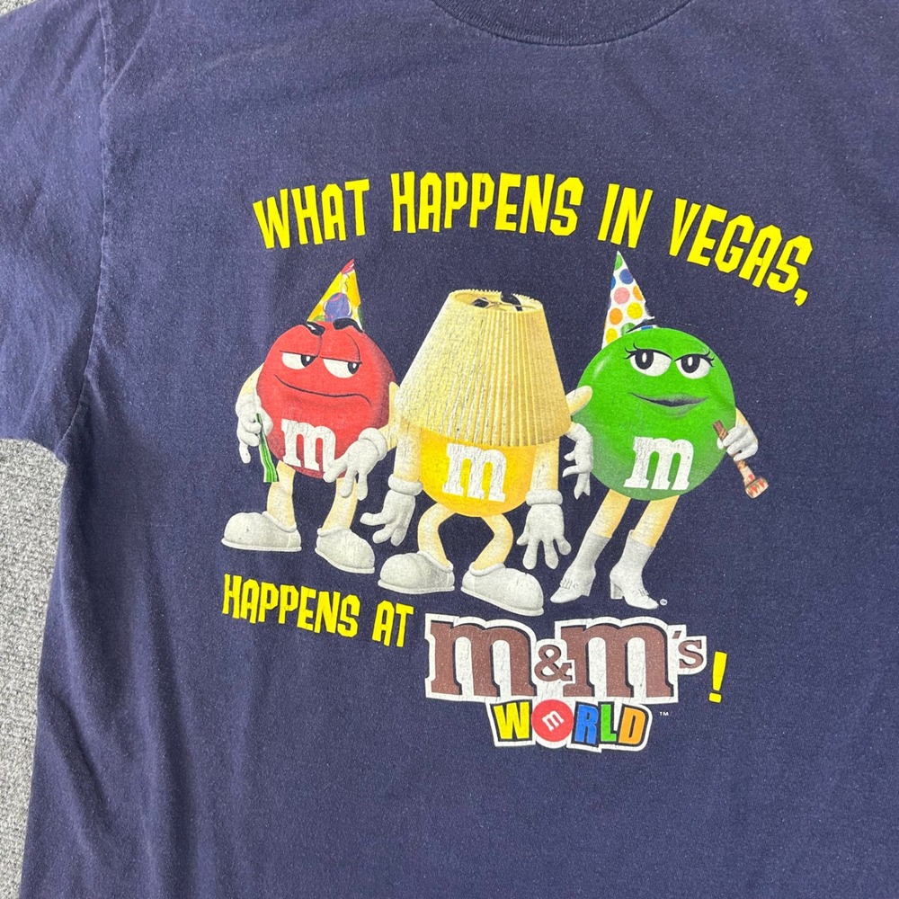 M&Ms World Las Vegas T-Shirt Mens Large Navy Blue What Happens In Vegas Graphic